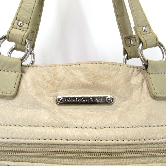 Stone Mountain Beige & Black Double Handle Multi Zip Pockets Leather Handbag - Picture 3 of 11